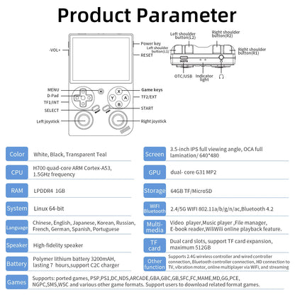 Anbernic RG35XX Pro Retro Handheld Console 3.5" IPS Linux 64-bit 3200mAh WiFi Gaming Player
