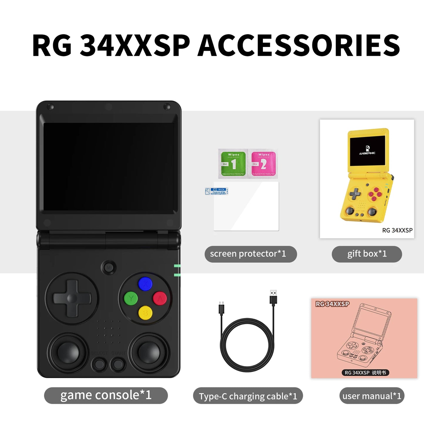 ANBERNIC RG34XXSP Flip Retro Handheld Game Console 3.4" IPS Linux 64-bit 256GB 5G WiFi