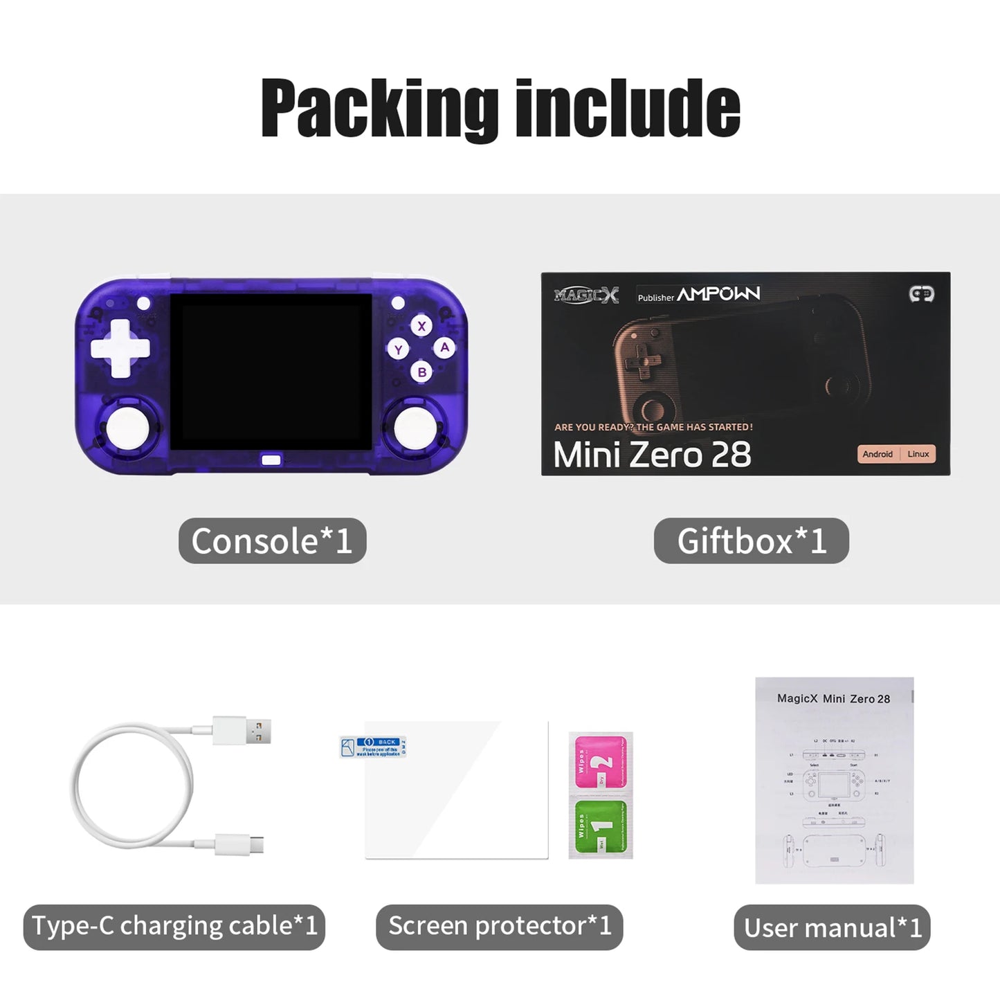 Ampown Mini Zero 28 Handheld Game Console 2.8 Inch IPS Android WiFi