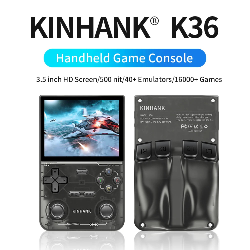 KINHANK K36 Open Source Handheld Game Console 3.5 Inch IPS 16,000 Games Emulator